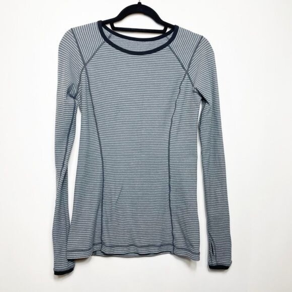 Lululemon Run: Turn Around Long Sleeve Deep Coal/Gray Stripe Size 8 - Picture 2 of 7